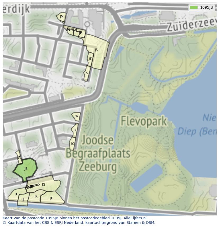 Afbeelding van het postcodegebied 1095 JB op de kaart.