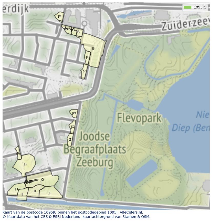 Afbeelding van het postcodegebied 1095 JC op de kaart.