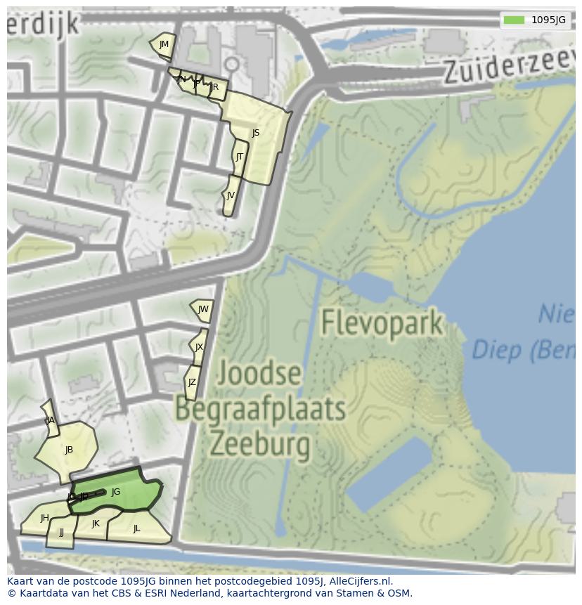 Afbeelding van het postcodegebied 1095 JG op de kaart.
