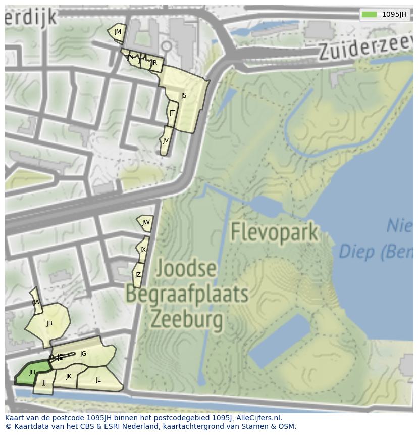 Afbeelding van het postcodegebied 1095 JH op de kaart.