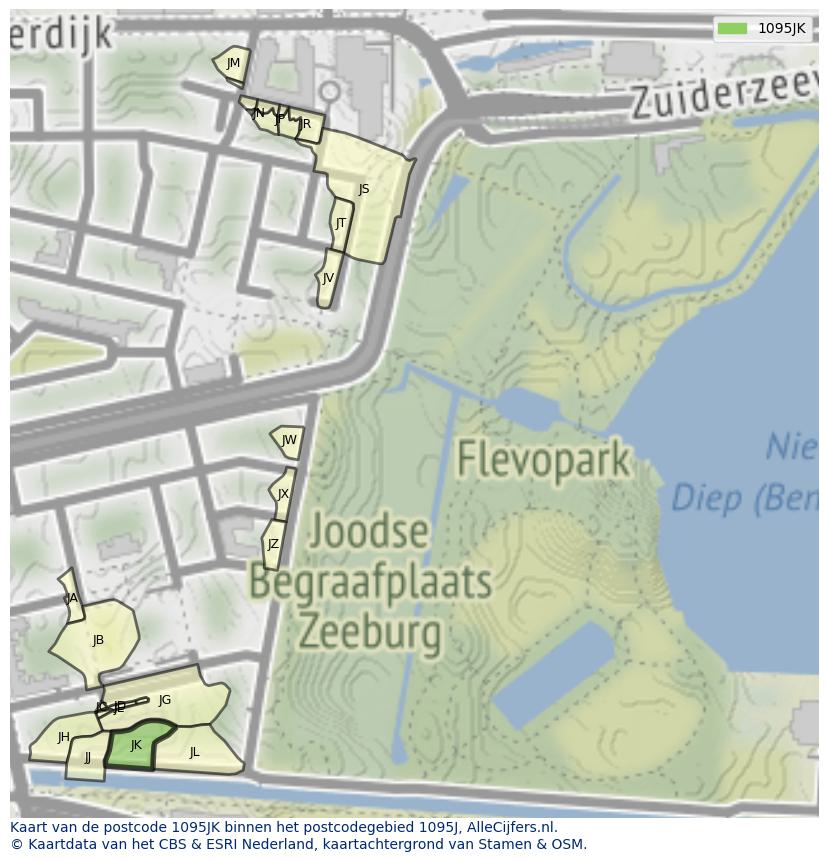 Afbeelding van het postcodegebied 1095 JK op de kaart.