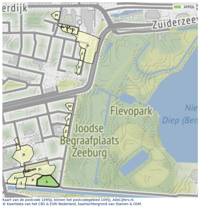 Afbeelding van het postcodegebied 1095 JL op de kaart.
