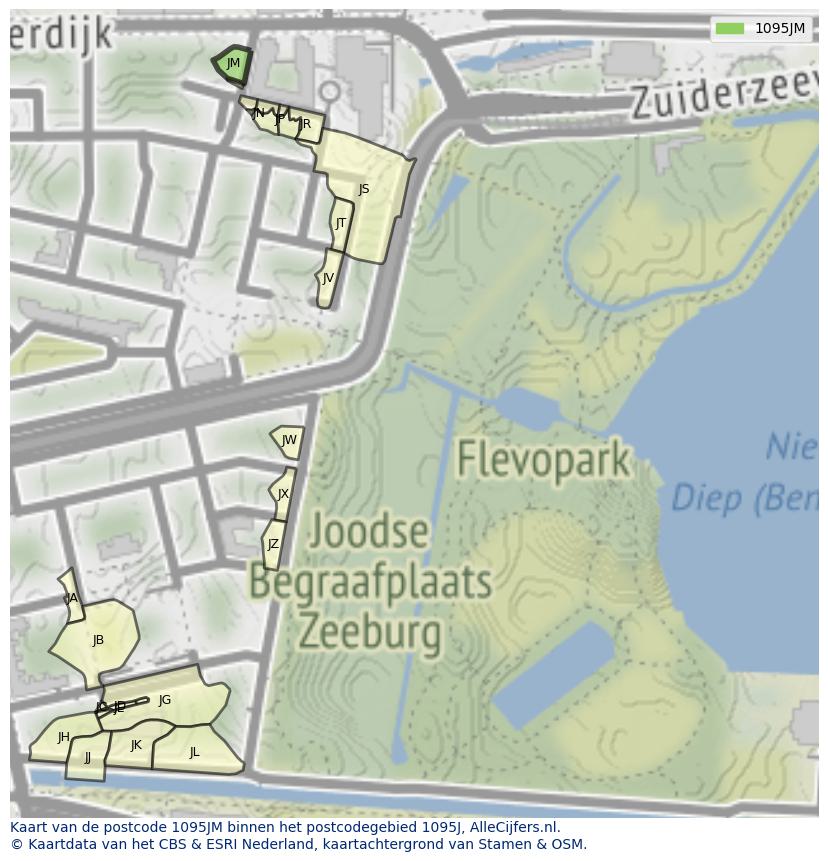 Afbeelding van het postcodegebied 1095 JM op de kaart.