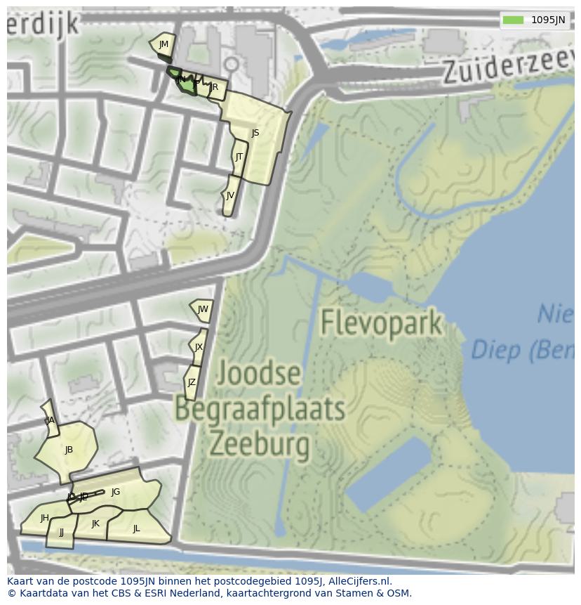 Afbeelding van het postcodegebied 1095 JN op de kaart.