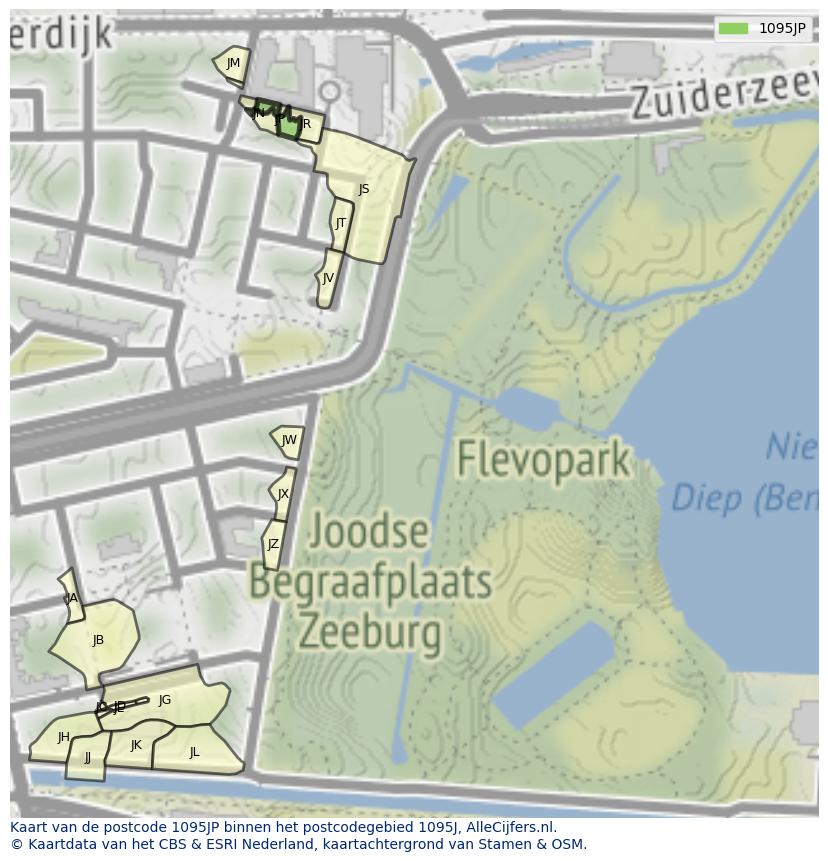 Afbeelding van het postcodegebied 1095 JP op de kaart.