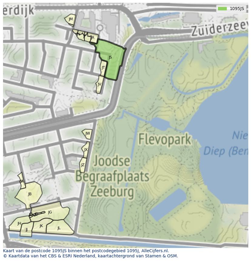 Afbeelding van het postcodegebied 1095 JS op de kaart.
