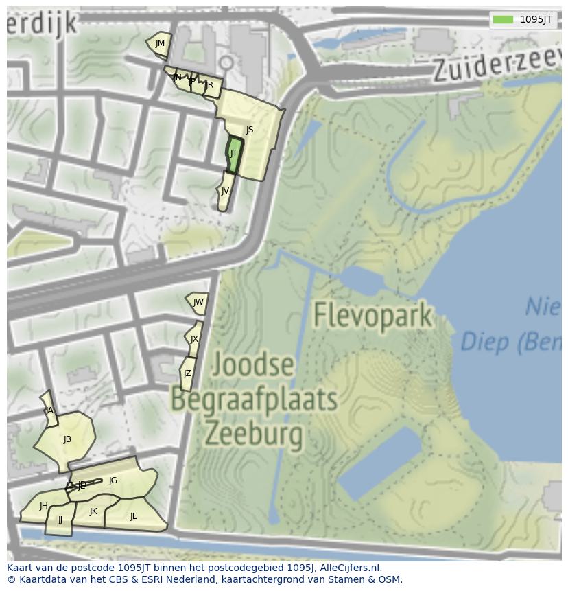 Afbeelding van het postcodegebied 1095 JT op de kaart.