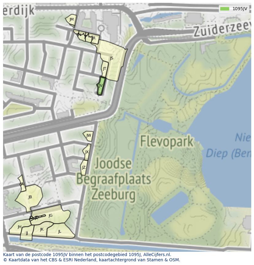 Afbeelding van het postcodegebied 1095 JV op de kaart.