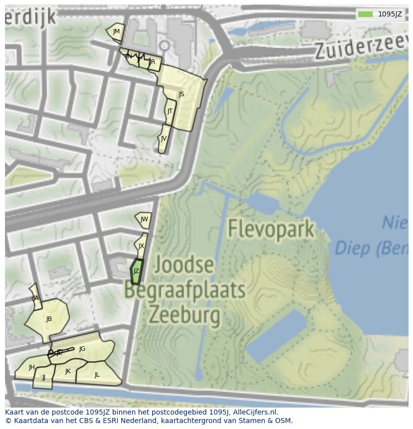 Afbeelding van het postcodegebied 1095 JZ op de kaart.