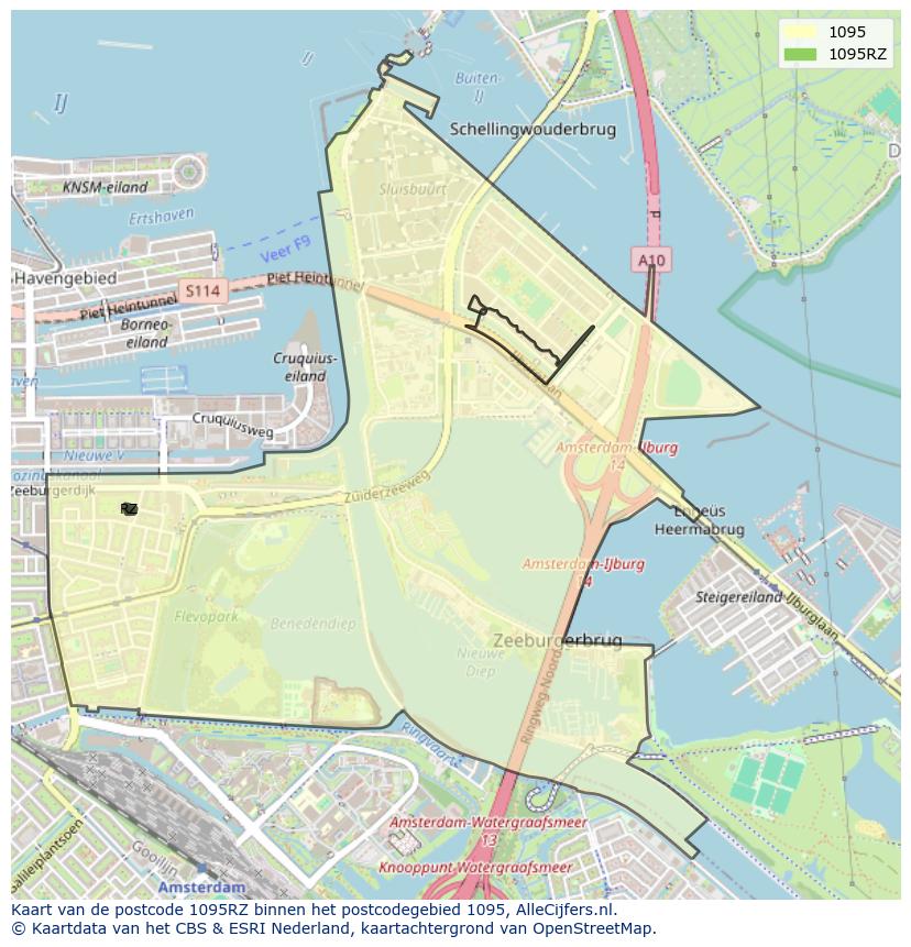 Afbeelding van het postcodegebied 1095 RZ op de kaart.