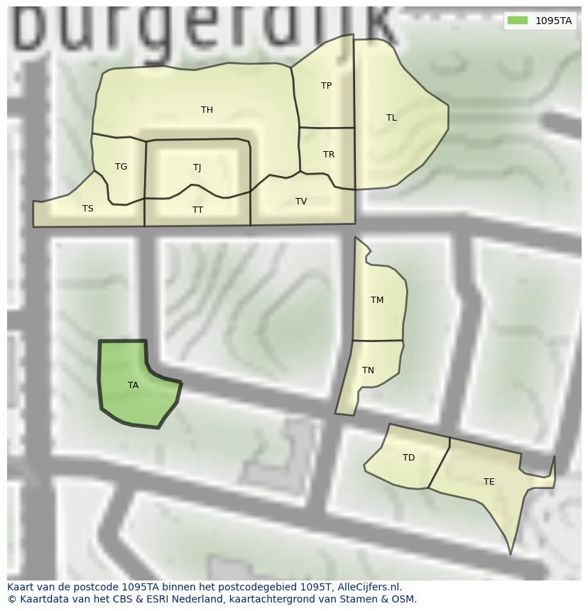 Afbeelding van het postcodegebied 1095 TA op de kaart.