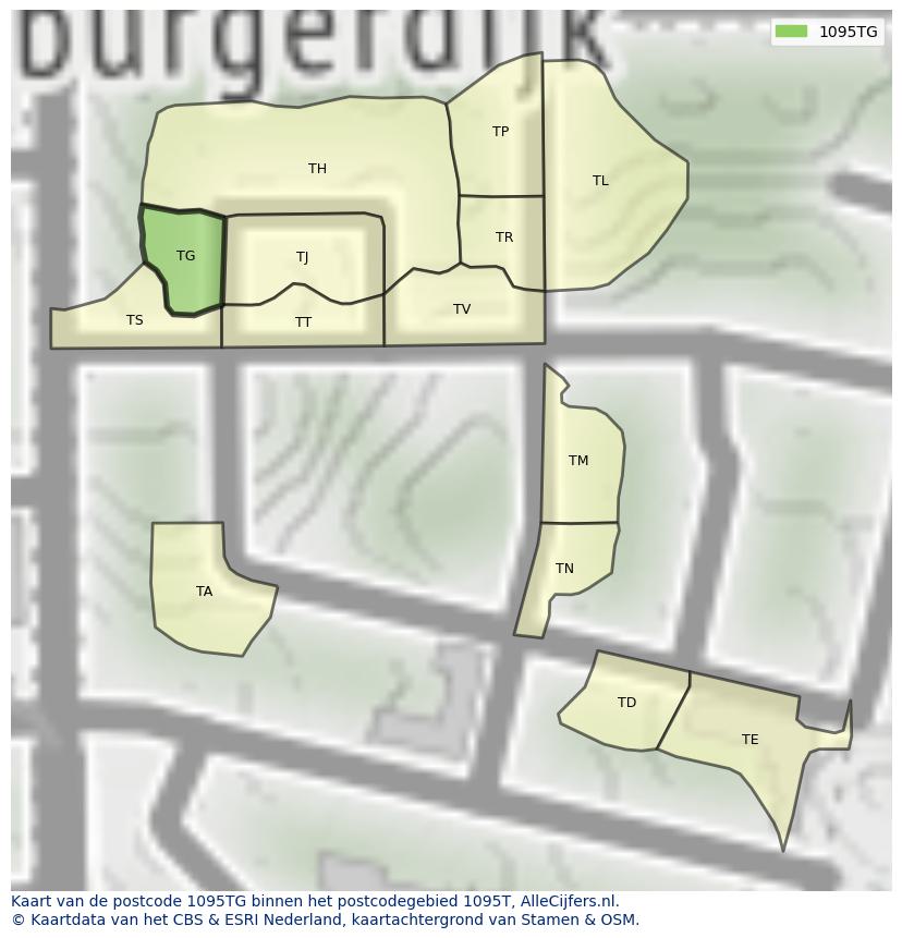 Afbeelding van het postcodegebied 1095 TG op de kaart.
