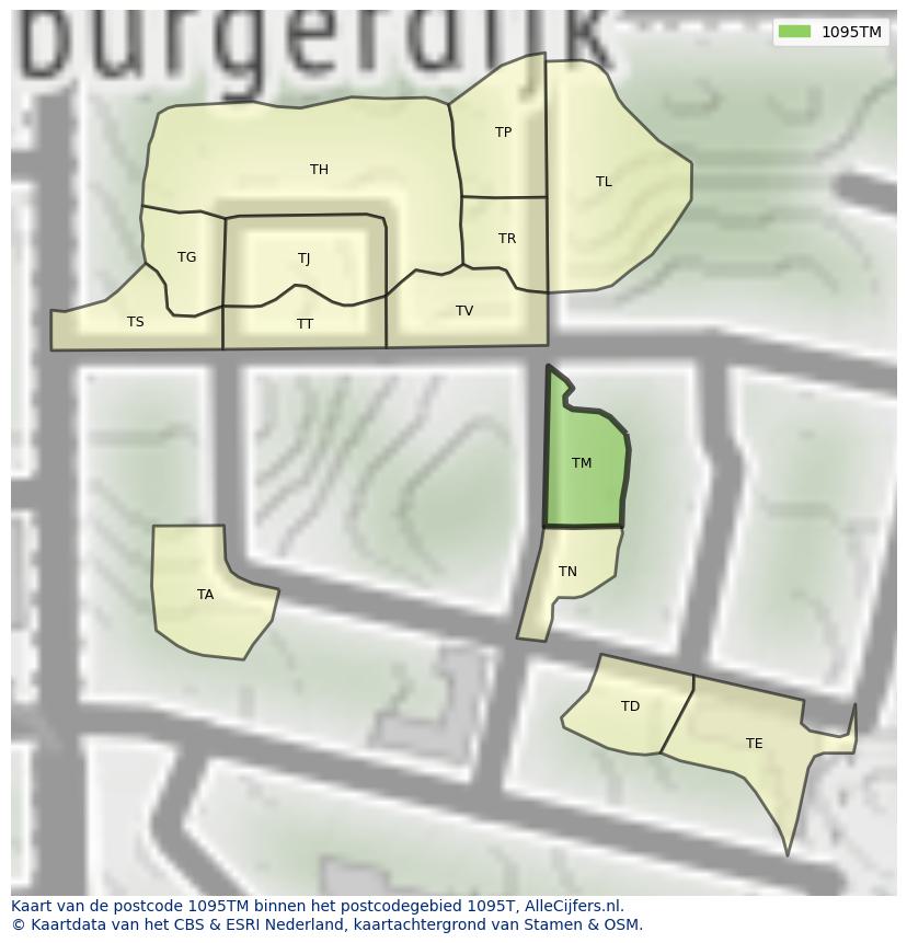 Afbeelding van het postcodegebied 1095 TM op de kaart.