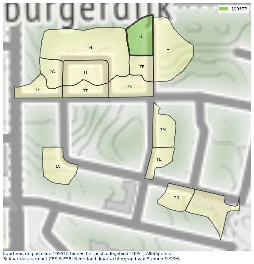 Afbeelding van het postcodegebied 1095 TP op de kaart.