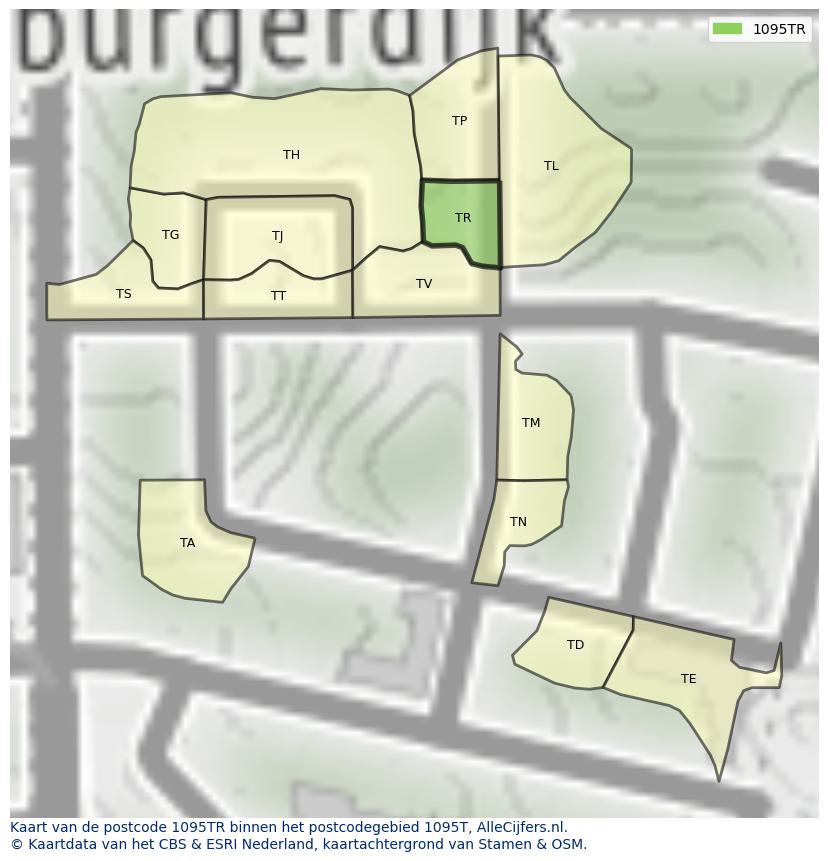 Afbeelding van het postcodegebied 1095 TR op de kaart.