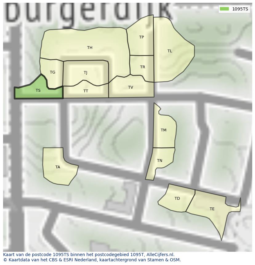 Afbeelding van het postcodegebied 1095 TS op de kaart.