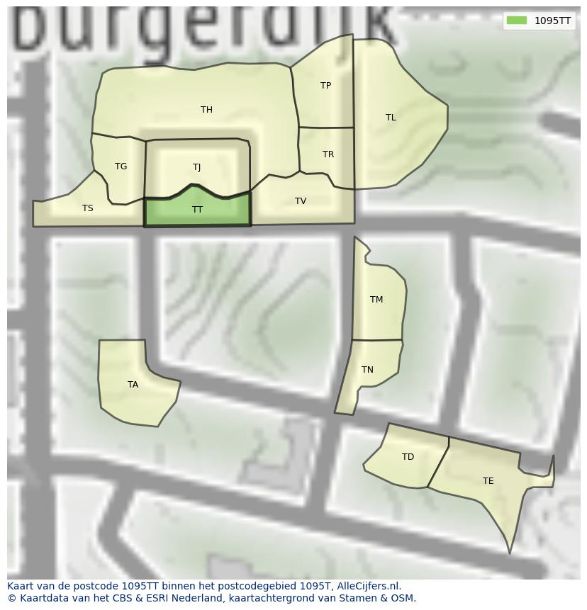 Afbeelding van het postcodegebied 1095 TT op de kaart.