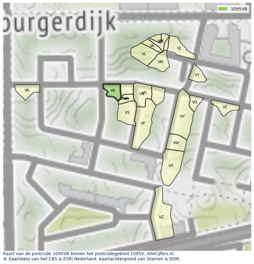 Afbeelding van het postcodegebied 1095 VB op de kaart.