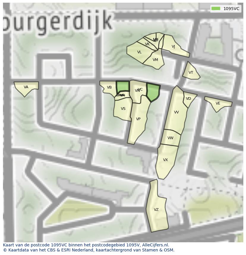 Afbeelding van het postcodegebied 1095 VC op de kaart.