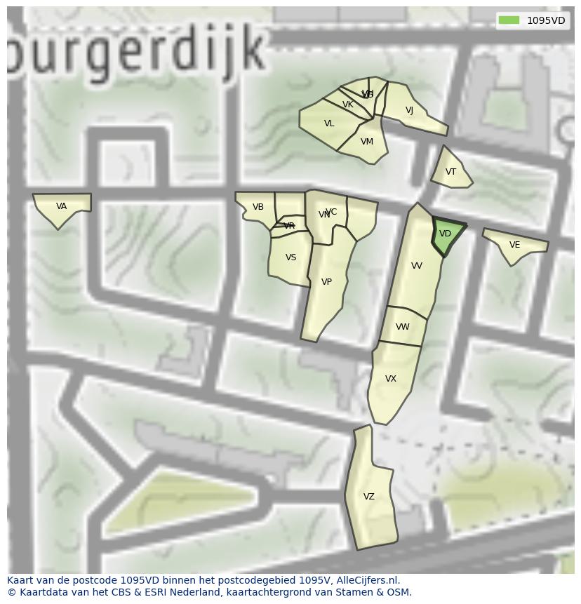 Afbeelding van het postcodegebied 1095 VD op de kaart.