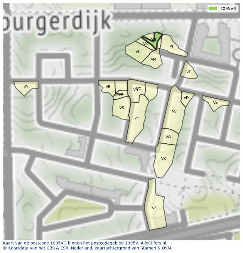 Afbeelding van het postcodegebied 1095 VG op de kaart.