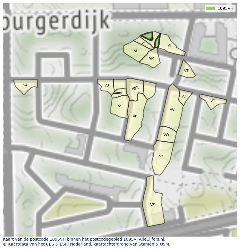 Afbeelding van het postcodegebied 1095 VH op de kaart.