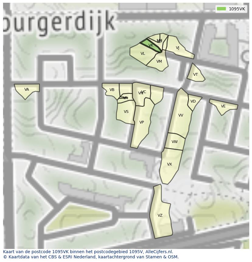 Afbeelding van het postcodegebied 1095 VK op de kaart.