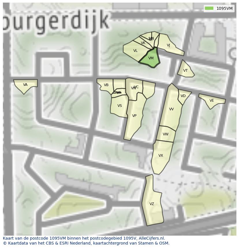 Afbeelding van het postcodegebied 1095 VM op de kaart.