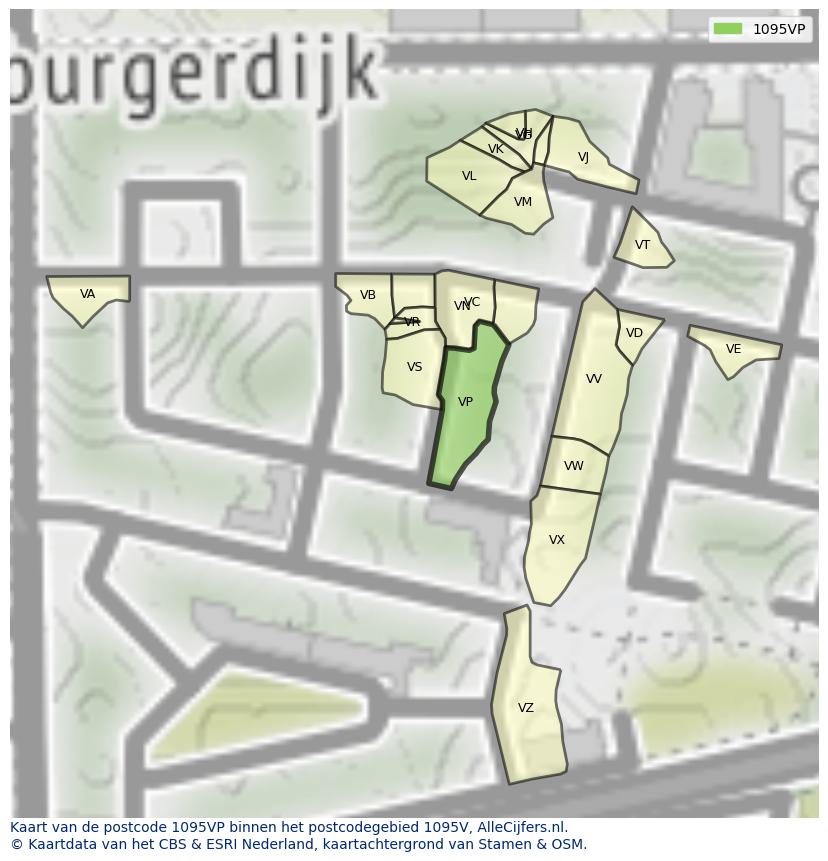 Afbeelding van het postcodegebied 1095 VP op de kaart.
