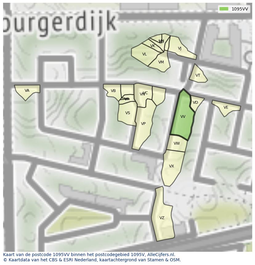Afbeelding van het postcodegebied 1095 VV op de kaart.