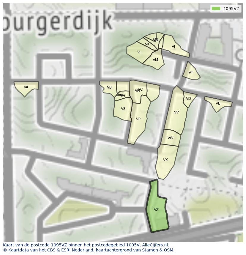 Afbeelding van het postcodegebied 1095 VZ op de kaart.