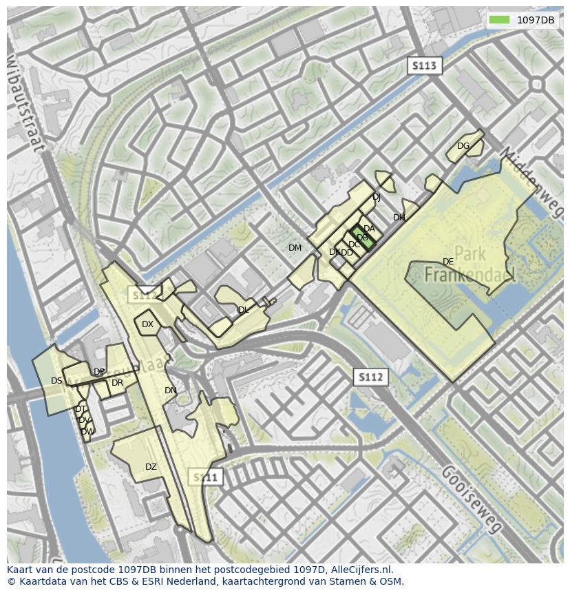 Afbeelding van het postcodegebied 1097 DB op de kaart.
