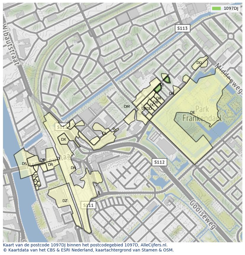 Afbeelding van het postcodegebied 1097 DJ op de kaart.