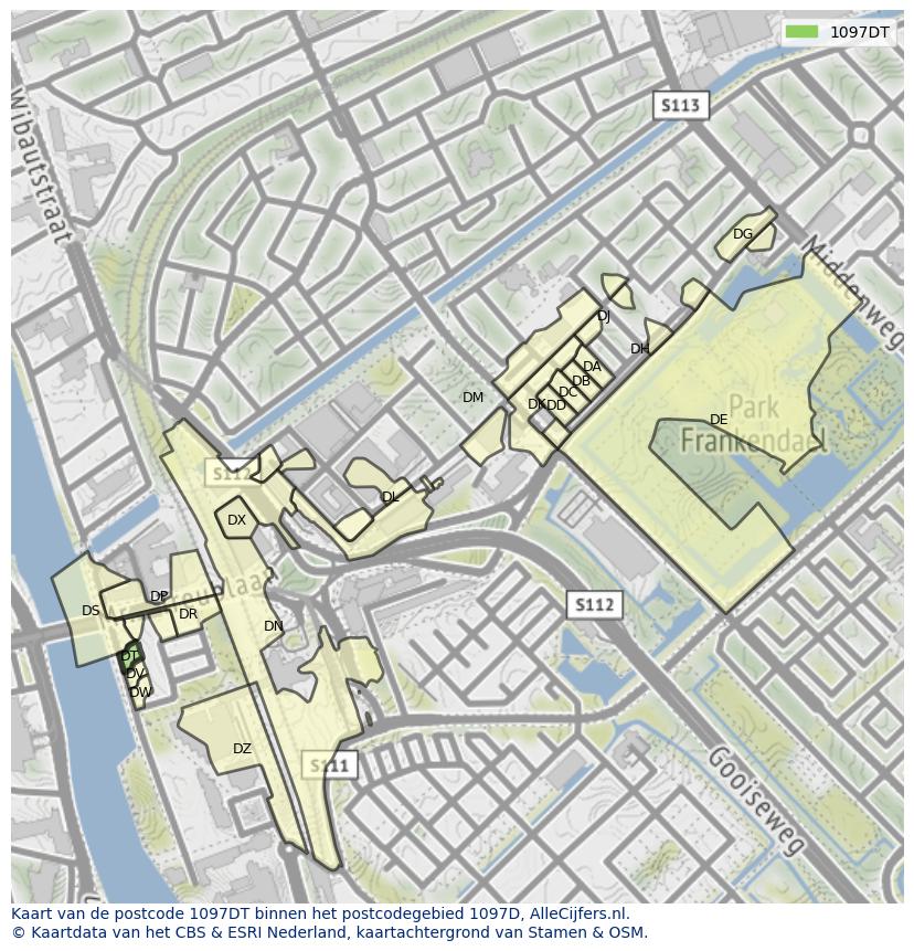 Afbeelding van het postcodegebied 1097 DT op de kaart.