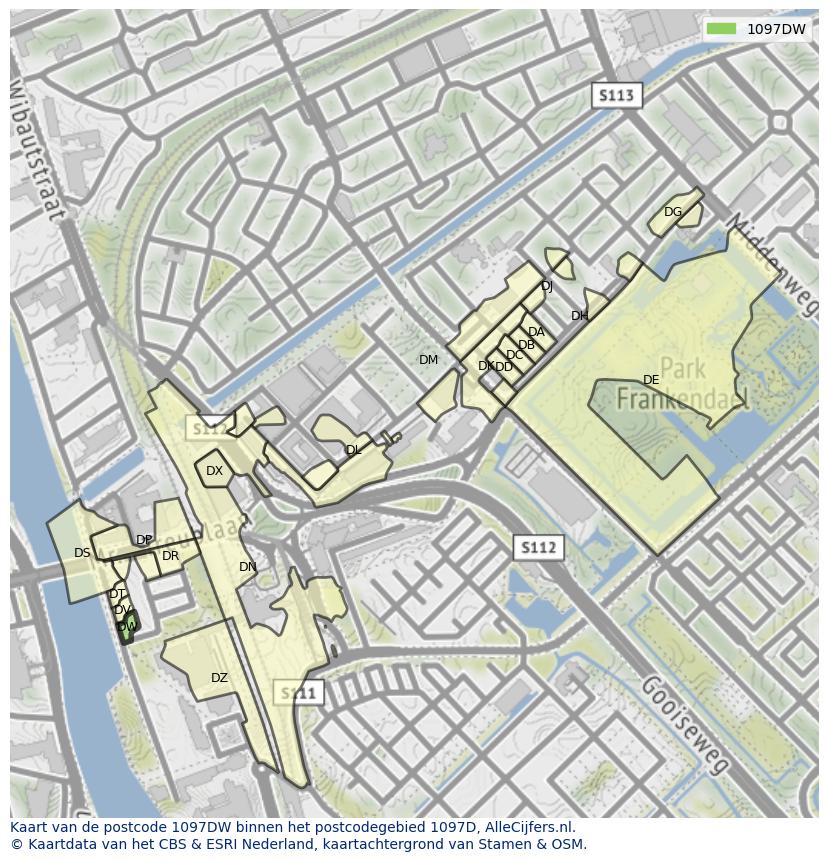 Afbeelding van het postcodegebied 1097 DW op de kaart.
