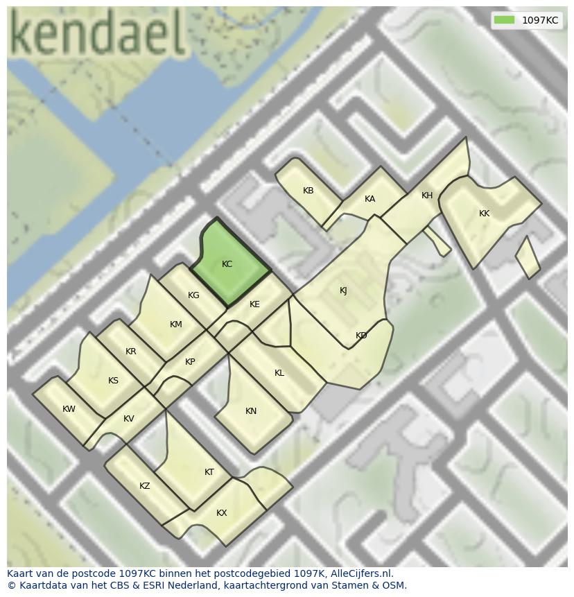 Afbeelding van het postcodegebied 1097 KC op de kaart.