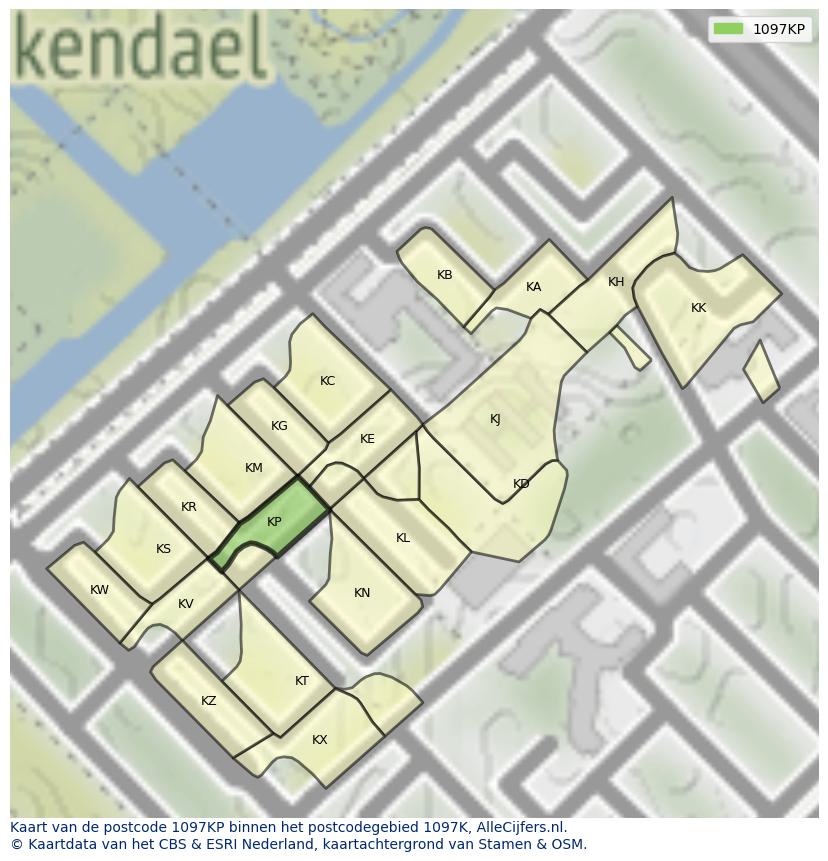 Afbeelding van het postcodegebied 1097 KP op de kaart.