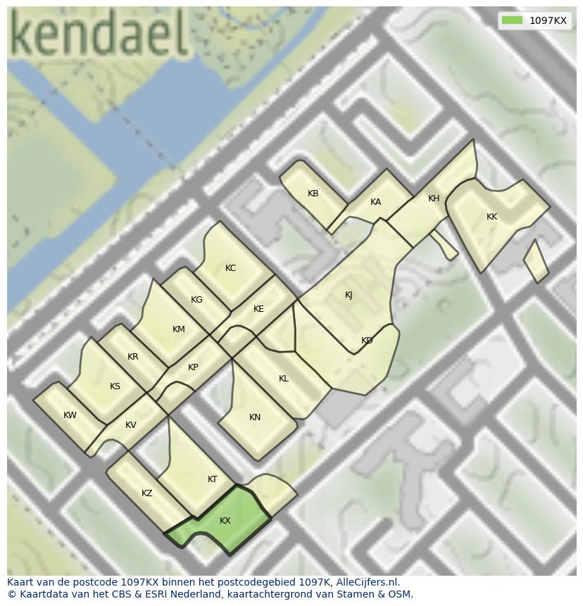 Afbeelding van het postcodegebied 1097 KX op de kaart.