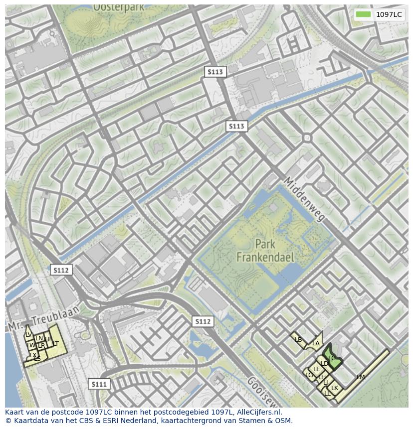 Afbeelding van het postcodegebied 1097 LC op de kaart.