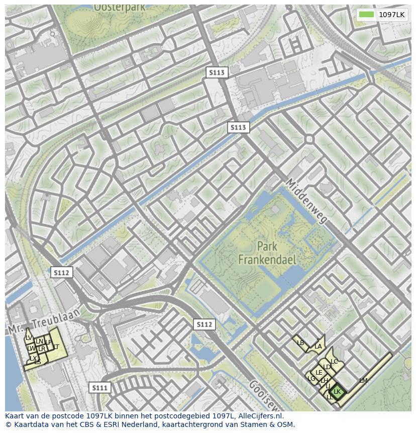 Afbeelding van het postcodegebied 1097 LK op de kaart.