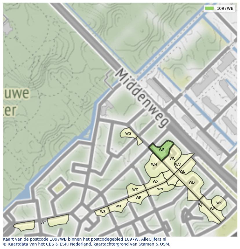 Afbeelding van het postcodegebied 1097 WB op de kaart.