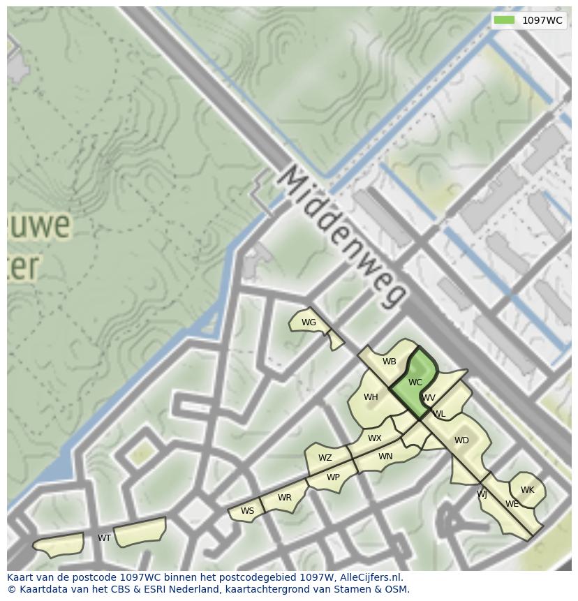 Afbeelding van het postcodegebied 1097 WC op de kaart.