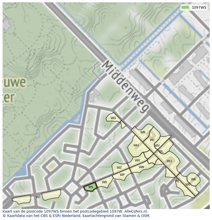 Afbeelding van het postcodegebied 1097 WS op de kaart.