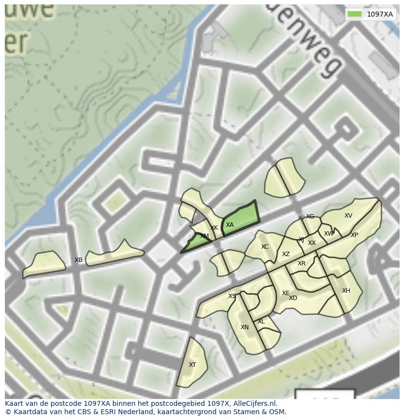 Afbeelding van het postcodegebied 1097 XA op de kaart.