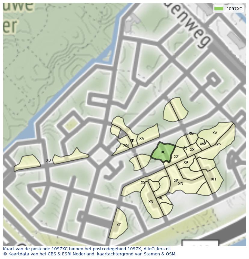Afbeelding van het postcodegebied 1097 XC op de kaart.