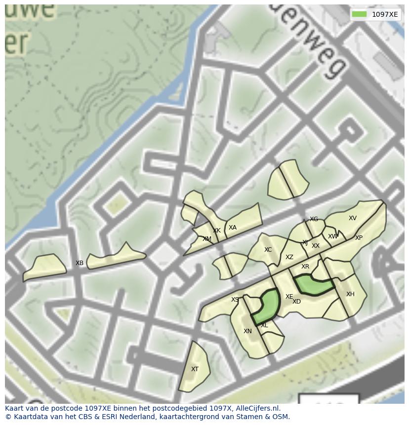 Afbeelding van het postcodegebied 1097 XE op de kaart.