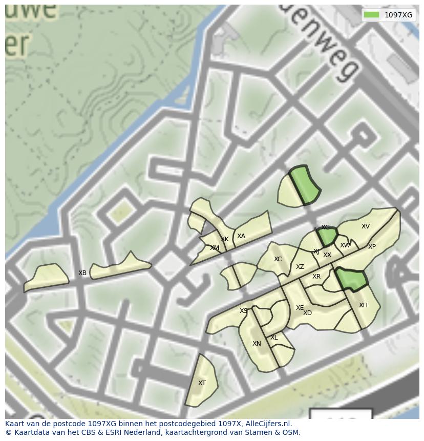 Afbeelding van het postcodegebied 1097 XG op de kaart.