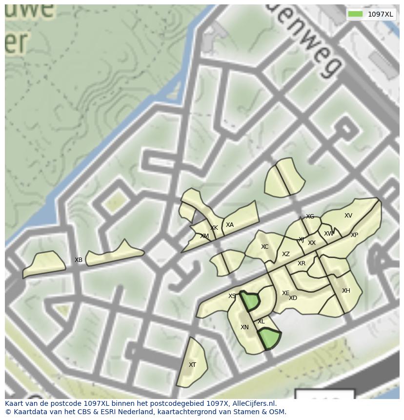 Afbeelding van het postcodegebied 1097 XL op de kaart.