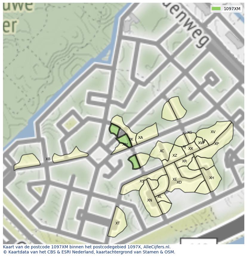Afbeelding van het postcodegebied 1097 XM op de kaart.