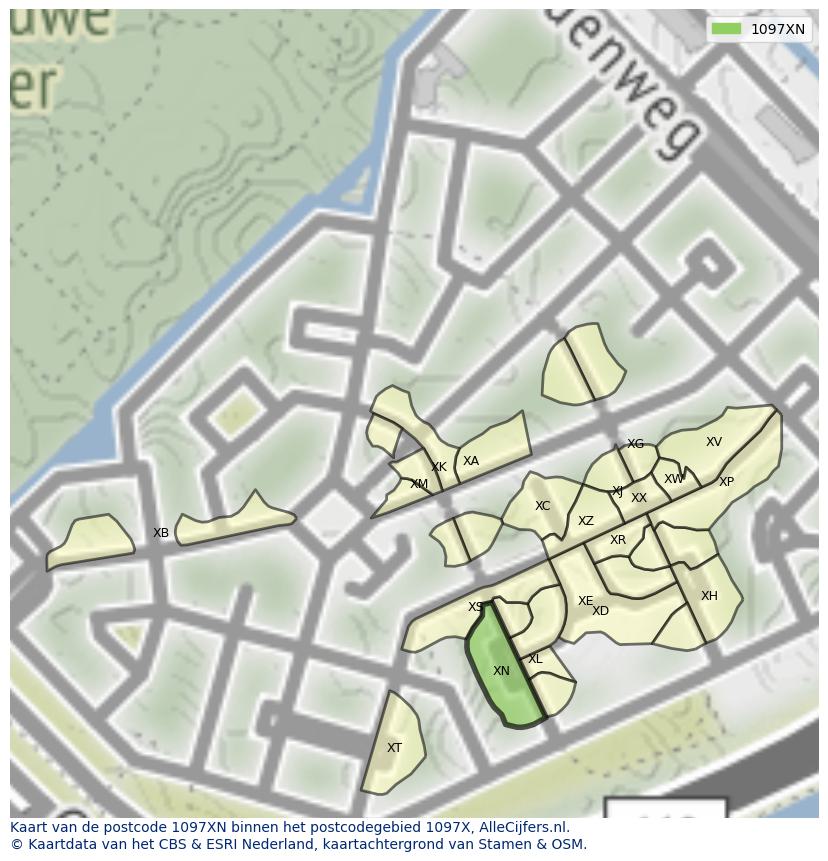 Afbeelding van het postcodegebied 1097 XN op de kaart.